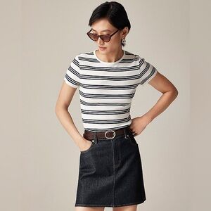 J.Crew Fine rib short-sleeve T-shirt in stripe in Murray Stripe Ivory Nav size M